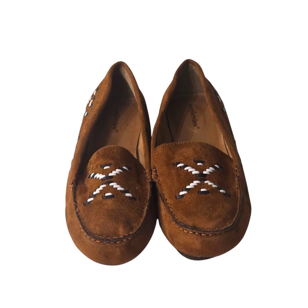 Comfortview Elia Brown Suede Fabric Loafers Whipstitch Moc Toe Mens 12WW
